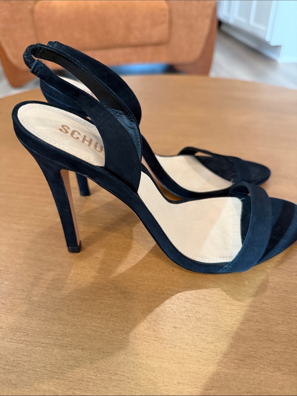 SCHUTZ Black Suede Open-Toe Slingback Heels - Picture 2 of 14